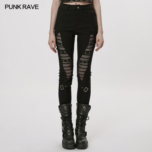WK-544XCF Elastic And Comfortable Tight Fit Goth Mesh Hollow-Out Slim Tight Leggings