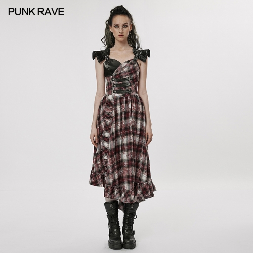 Tie-Dyed Printed Plaid Gown Summer Sexy Ruffles Patchwork Slip Dresses WQ-608LQF