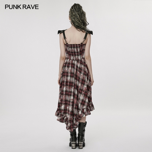 Tie-Dyed Printed Plaid Gown Summer Sexy Ruffles Patchwork Slip Dresses WQ-608LQF