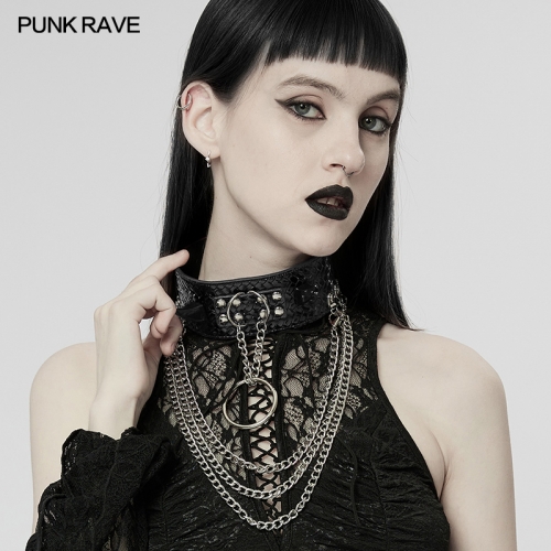 Harajuku Gothic Leather Choker Punk Rock Rivets Metal Chain Necklace Choker WS-539LHF