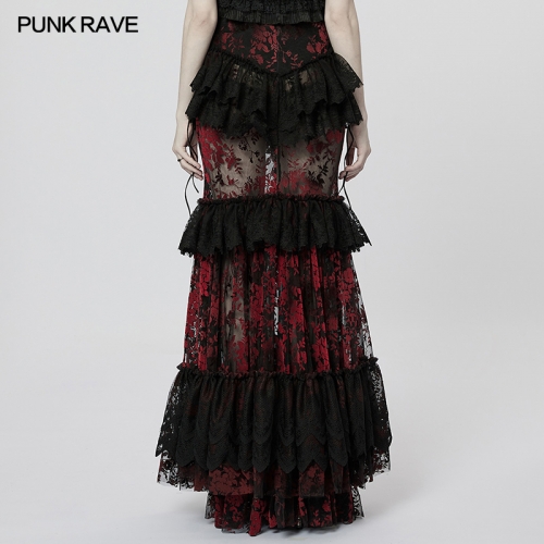 Gorgeous Gothic Sexy Perspective Fishtail Skirt Lace Embroidery Gown Skirt WQ-629BQF