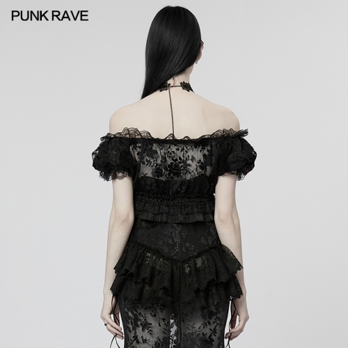 Gothic Sexy Lace Flocking Mesh T-Shirt WT-775TDF