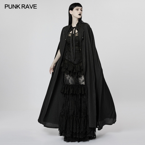 Goth Mystery Walker Lace Applique Chiffon Lapel Cloak WY-1454DPF