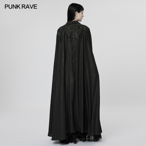 Goth Mystery Walker Lace Applique Chiffon Lapel Cloak WY-1454DPF