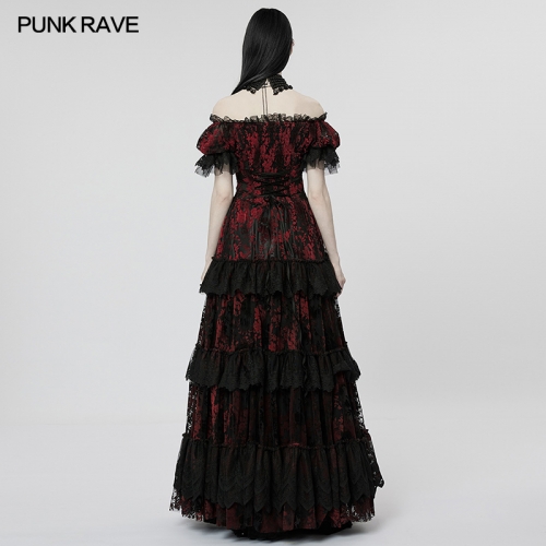 Goth Hallowmas Gorgeous Lace Flocking Dress Wedding Gown Party Dress WQ-613LQF