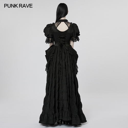 Goth Victorian Gorgeous Lace Evening Party Dress Bubble Sleeves Wedding Ball Gown WQ-611LQF