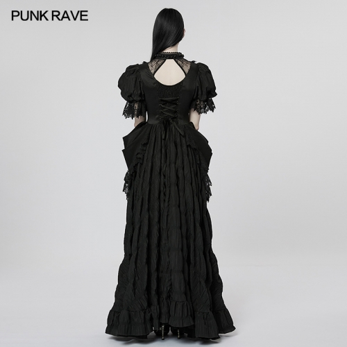 Goth Victorian Gorgeous Lace Evening Party Dress Bubble Sleeves Wedding Ball Gown WQ-611LQF