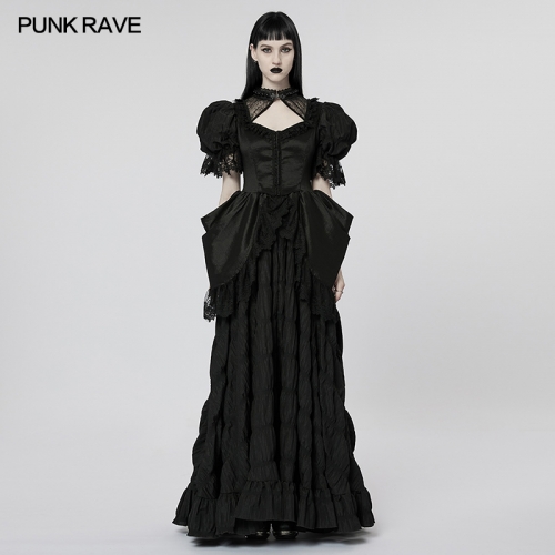 Goth Victorian Gorgeous Lace Evening Party Dress Bubble Sleeves Wedding Ball Gown WQ-611LQF