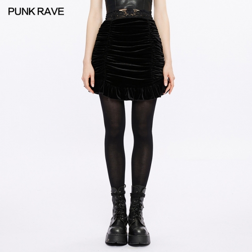 Gothic Drawstring Sheath Velvet Short Skirt OPQ-1356BQF