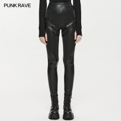 Suede Splicing PU Slim Leggings OPK-502PCF