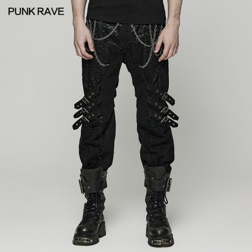 Punk Rock Mesh Splicing Metal Chain Pants WK-548DQM