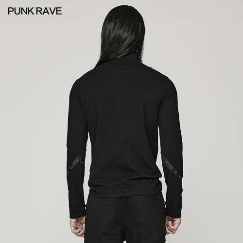 Punk Daily Broken Hole Stand Collar Long Sleeve T-shirt WT-772TCM