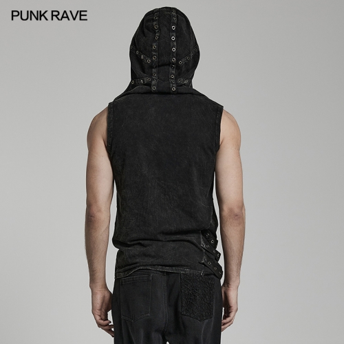 Punk Washed Out Denim Hooded Vest WT-770BXM