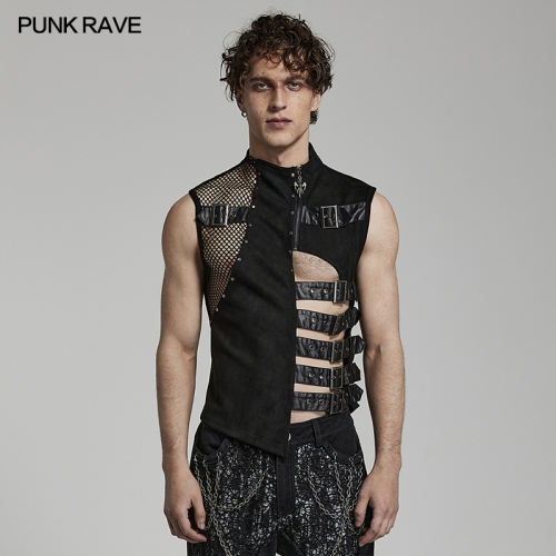 Punk PU Splice Hollow Out Waistcoat WY-1462MJM