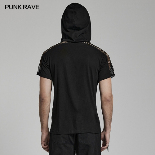 Punk Hooded Mesh Hollow Out T-shirt WT-769TDM