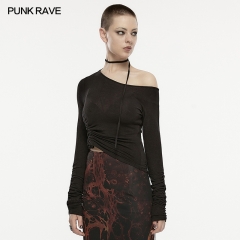 Asymmetric Slant Neck Super Soft Long Sleeve T-shirt OPT-872TCF