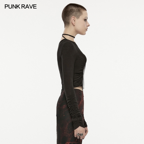 Punk Rave Wholesale Asymmetric Slant Neck Super Soft Fitted Long Sleeve T-Shirt OPT-872TCF