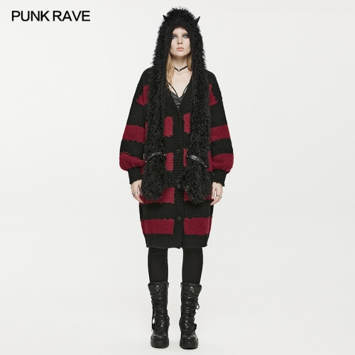 Punk Academy Style Stripe Knitted Long Coat OPM-246KMF