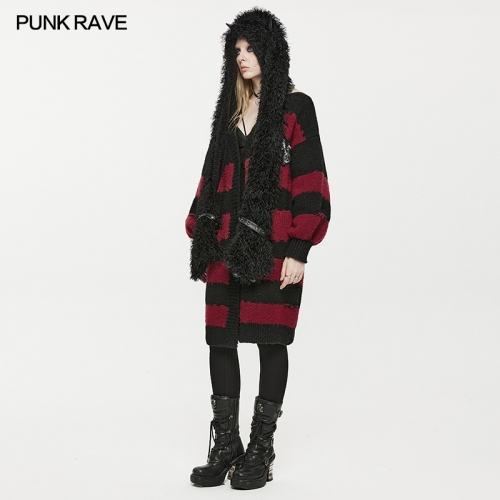 Punk Academy Style Stripe Knitted Long Coat OPM-246KMF