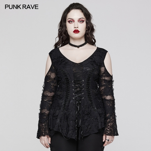 Goth Lace Puff Sleeves Sexy T-Shirt DT-796TCF