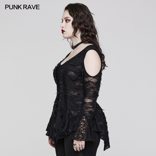 Goth Lace Puff Sleeves Sexy T-Shirt DT-796TCF