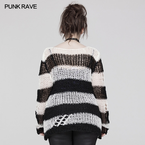 Punk Rave Decayed Pullover WM-072DYF BK-WH and Black Sweater