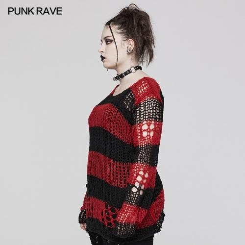 Punk Rave Decayed Pullover Sweater WM-072DYF BK-RD