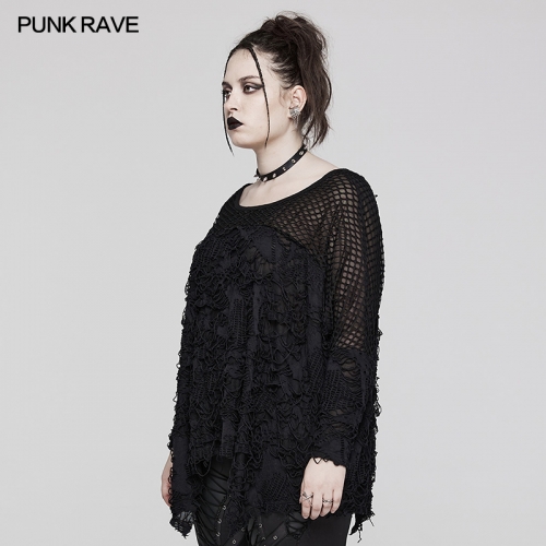 Ragged Mesh Long Sleeve T-Shirt DT-814TCF