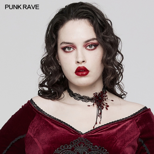 Punk Rave GOTH Blood Drop Choker DS-572LHF-BK-RD