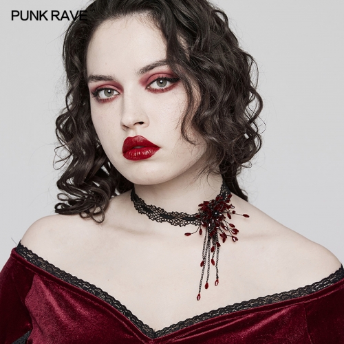 Punk Rave GOTH Blood Drop Choker DS-572LHF-BK-RD