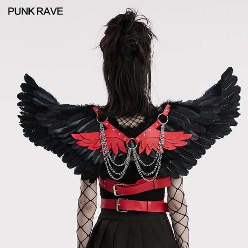 Punk Rave 3 Colors Available Vivid Demon Feather Wings Elastic Rubber Straps Artificial Feathers And Leather Feather Wing Harness