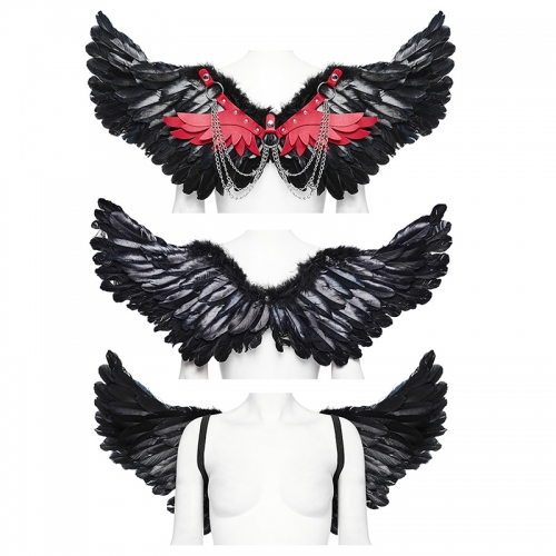 Punk Rave 3 Colors Available Vivid Demon Feather Wings Elastic Rubber Straps Artificial Feathers And Leather Feather Wing Harness