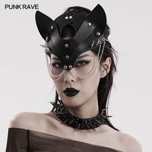 Punk Rave WS-603QTF Adjustable Elastic Rope Exquisite Double Chains Shaped Stud Decoration Faux Leather Punk Fox Mask