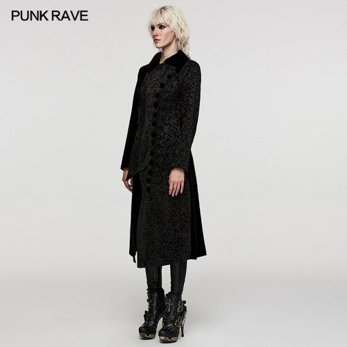 PUNK RAVE WY-1530XCF Gothic Jacquard Embroidery Splice Jacket Women Medieval Vintage Winter Long Coat Adjustable Waist Overcoat