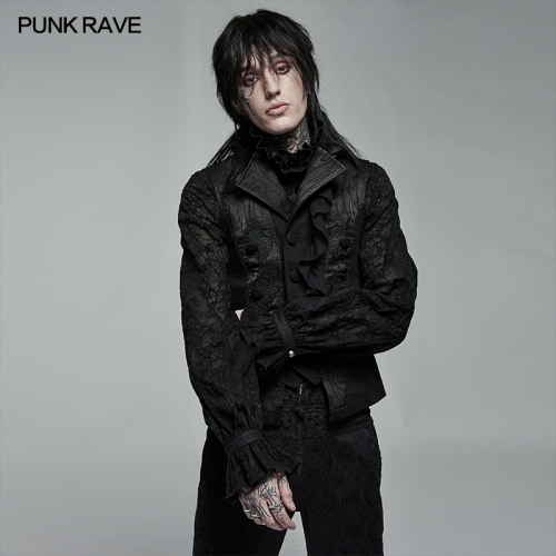 PUNK RAVE WY-1373MJM Summer Gothic Style Short Sleeveless Black Noble Jacquard Men Vest
