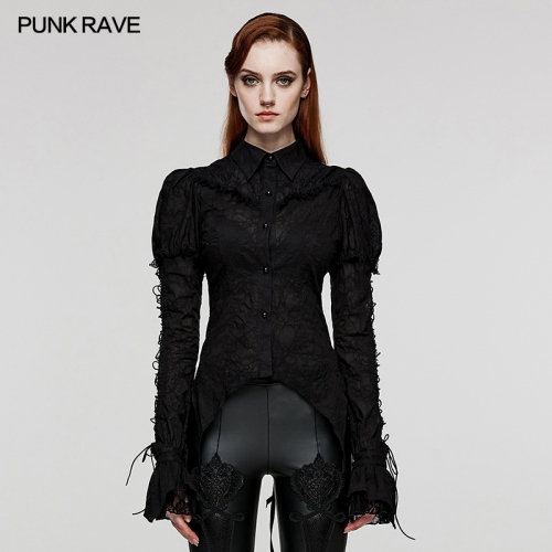 Punk Rave WY-1529CCF Bubble Sleeves Lace And Elastic Drawstring For Better Shaping Elastic Bubble Texture Woven Dark Harajuku Style Shirt