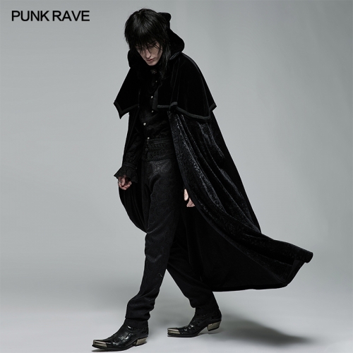PUNK RAVE Gothic Noble Night Cloak WY-1378DPM Dark Weft Velvet Fabric And Jacquard Fabric Cloak For Men