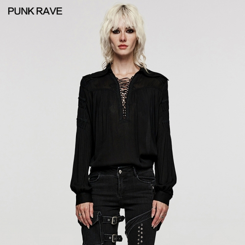 PUNK RAVE WY-1526CCF Long Sleeve Shirt Fashion Vintage Steampunk V-neck Shirts Women Pirate Blouse