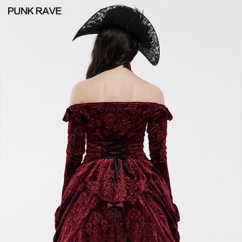 PUNK RAVE WY-1220CCF Victoria Velvet Shirts Sexy One-word Collar Blouse Women Off Shoulder Shirts