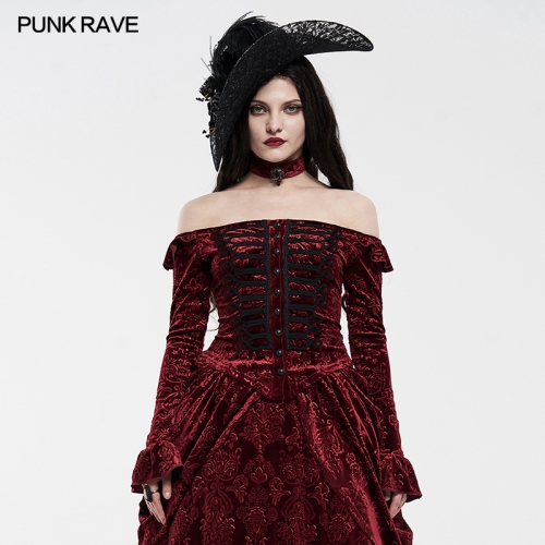 PUNK RAVE WY-1220CCF Victoria Velvet Shirts Sexy One-word Collar Blouse Women Off Shoulder Shirts