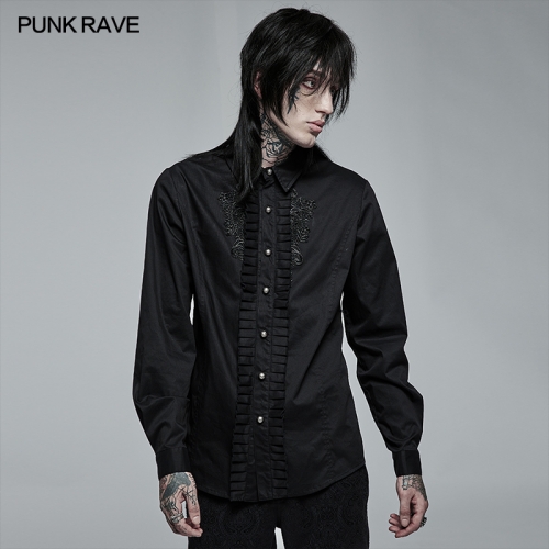 Punk Rave WY-1363CCM Original Design Casual Plus Size Blouse  Black Long Sleeve Goth Applique Cotton Man Shirt