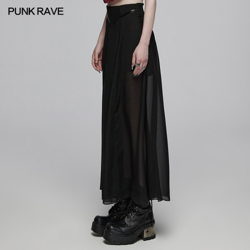 Punk Rave OPQ-032DQF Comfortable Rubber Fake Pockets V-Shaped Glossy Patent Leather Elegant And Fairy A-Line Flowing Chiffon Pant-Skirt