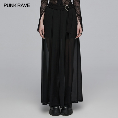 Punk Rave OPK-532XCF Double-Layer Irregular Artistic Buckle Decoration Mid-High Waist Wide Leg Pants Design Chiffon Loose Fitting Pants