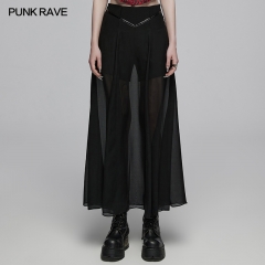 Punk Rave OPQ-032DQF Comfortable Rubber Fake Pockets V-Shaped Glossy Patent Leather Elegant And Fairy A-Line Flowing Chiffon Pant-Skirt
