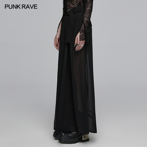 Punk Rave OPK-532XCF Double-Layer Irregular Artistic Buckle Decoration Mid-High Waist Wide Leg Pants Design Chiffon Loose Fitting Pants