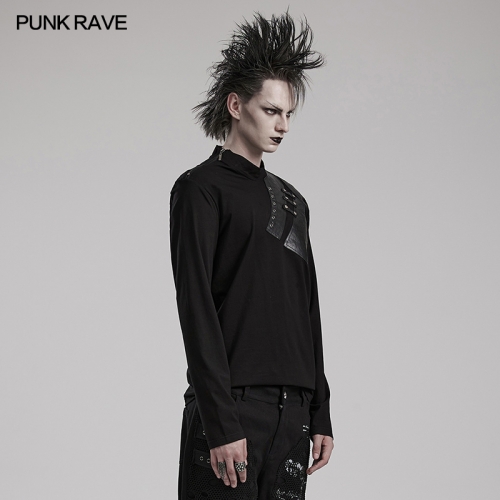 Punk Rave WT-851TCM Geometric Pattern Design Qualified Metal Zipper Stretch-Knit And Twill Rubberized Fabric Punk Daily T-Shirt