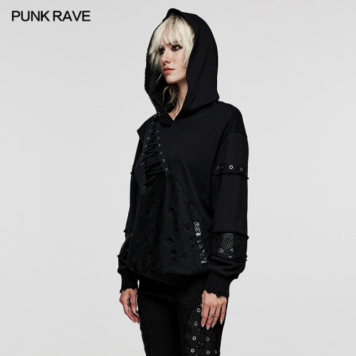 Punk Rave WT-813WYF Simple And Loose Fit Fine Cross Print And Hand-Stitched Vampire Coffin Buckle Elastic Knit Fabric Simple Hoodie