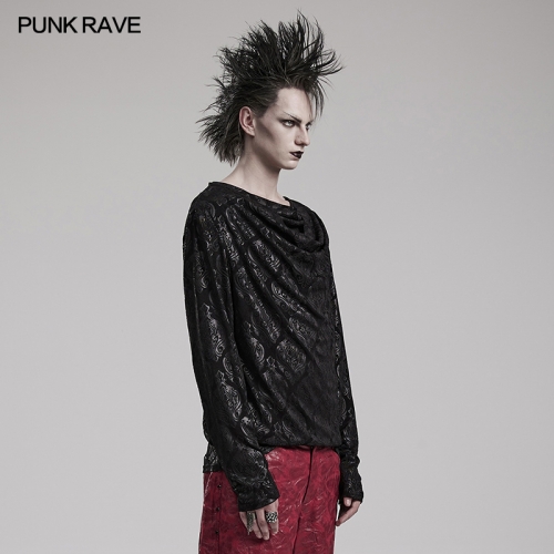 Punk Rave WT-827TCM Elastic Knitted Fabric Suitable For Daily Wear Creative Piled Collar Goth Simple T-Shirt