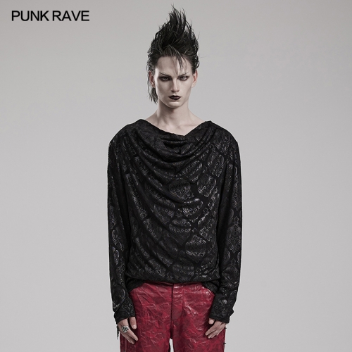 Punk Rave WT-827TCM Elastic Knitted Fabric Suitable For Daily Wear Creative Piled Collar Goth Simple T-Shirt