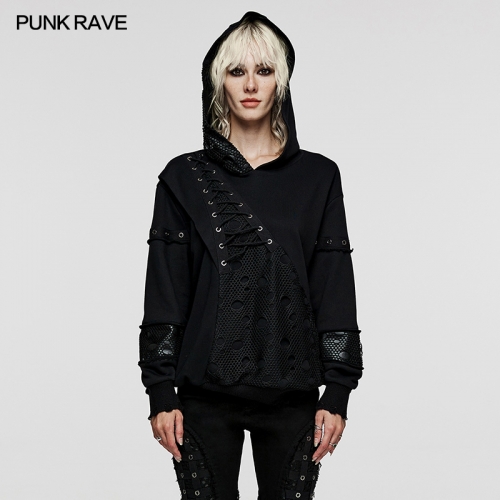 Punk Rave WT-813WYF Simple And Loose Fit Fine Cross Print And Hand-Stitched Vampire Coffin Buckle Elastic Knit Fabric Simple Hoodie